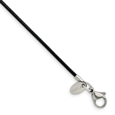 Black Bow Jewelry 1.5mm Black Leather Cord Chain & Stainless Steel Clasp Necklace