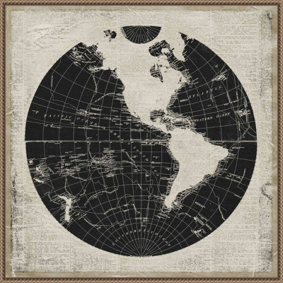 30"x30" World News Map I by Elizabeth Medley Framed Canvas Wall Art Print Bronze - Amanti Art: Modern Style, Polystyrene Frame