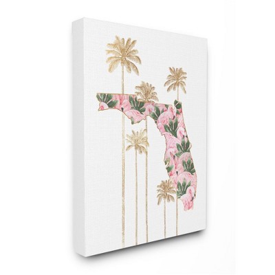 Stupell Industries Flamingo Print Florida State with Palm Trees