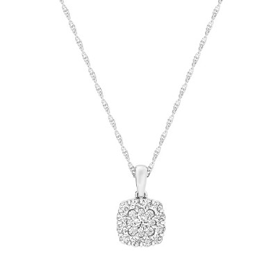 GILDED 1/2 - 1/4 Lab Grown Diamond Shaped Pendant in Sterling Silver, 18 inch Chain