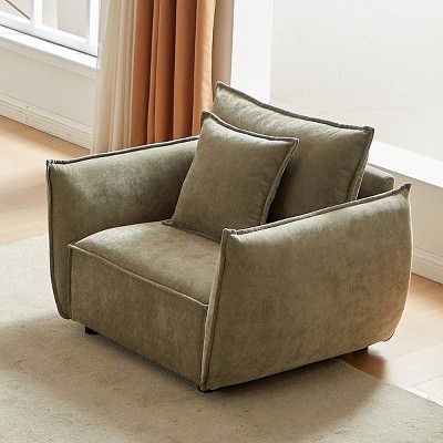 Modern Office Room Single Sofa Accent Chair,Chenille Fabric Upholstered Armrests Chair,Solid Wood Bedroom Lounge Chair-Cuddlewood