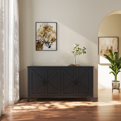 4-Door Storage Cabinet Sideboard Wood Buffet Accent Cabinet Entryway Floor Cabinet, Black/Espresso/Walnut-ModernLuxe