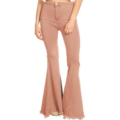 Anna-Kaci Classic Retro High Waist Long Denim Frayed Hem Bell Bottom Jeans
