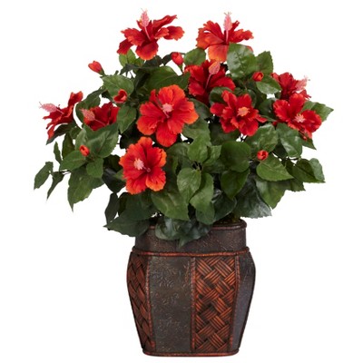 Nearly Natural Hibiscus with Vase Artificial Plant