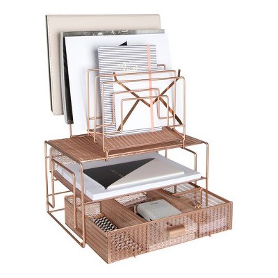 Blu Monaco Workspace Desk Organizer - Desktop Rack with Tiered File Sorters and Drawer for Office Supplies, Paper, Devices, and Folders