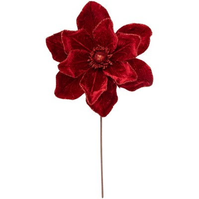 Northlight 24" Red Velvet Glittered Magnolia Christmas Stem Spray