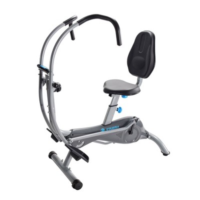 Stamina Easy Step Smart Recumbent Stepper Exercise Machine with Arm Exerciser, Adjustable Grips, and Müüv App for Personalized Workout Routines, Grey