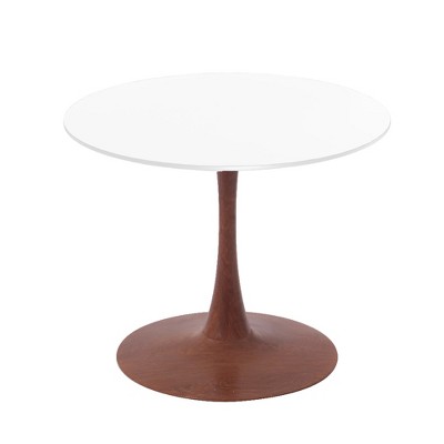 LeisureMod Bristol 27" Round Dining Table – MDF Top with Cherry Steel Pedestal Base, Modern Accent Table for Kitchen, Dining Room & Small Spaces