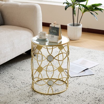 Christopher Knight Home Enzo Modern MIirror Design Iron Round End Table, Gold