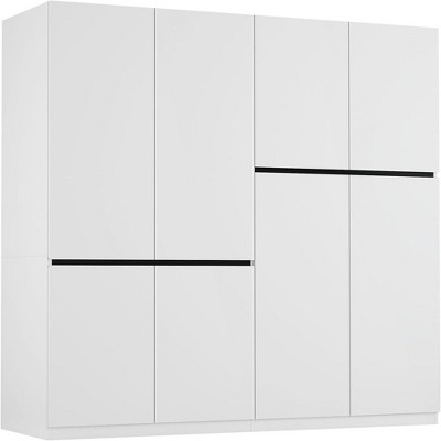 TIRAMISUBEST 4-Door Wardrobe Armoire Closet, 74'' Tall Freestanding Wood Storage Cabinet with 2 Hanging Rods ¨C White Bedroom Organizer