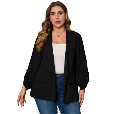 Womens Plus Size Blazers Business Casual Knit Blazer for Work Long Sleeve Shawl Lapel Blazer Suit Jackets