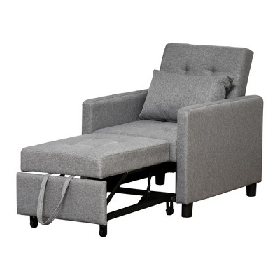 HOMCOM Convertible Sofa Lounger Chair Bed Multi-Functional Sleeper Recliner with Tufted Upholstered Fabric, Adjustable Angle Backrest, Pillow, Gray