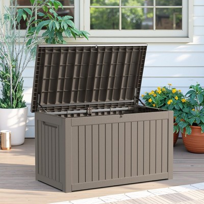 Wooakway 230 Gallon Waterproof All-Weather Storage Box Deck Box Indoor and Outdoor Use Brown