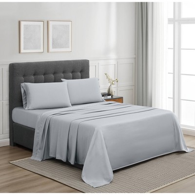 Badgley Mischka Full 4pc 300TC Tencel Sheet Set Light Gray: Cotton Canvas, Includes 2 Pillowcases & Fitted Sheet