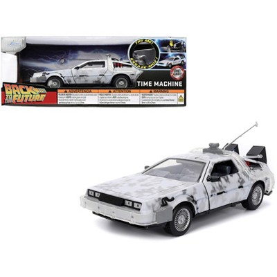 DMC DeLorean Time Machine Brushed Metal with Lights "Back to the Future" (1985) Movie 1/24 Diecast Model Car by Jada