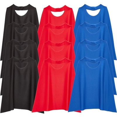 Blue Panda 12-Pack Action Hero Dress Up Capes for Kids Halloween Party Costumes Supplies - Black, Red, Blue