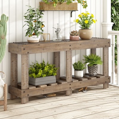 KTMBDW Console Table, Farmhouse Wood Sofa Table Behind Couch, Narrow Entryway Accent Table, Metal Rivet Decor for Living Room, Hallway