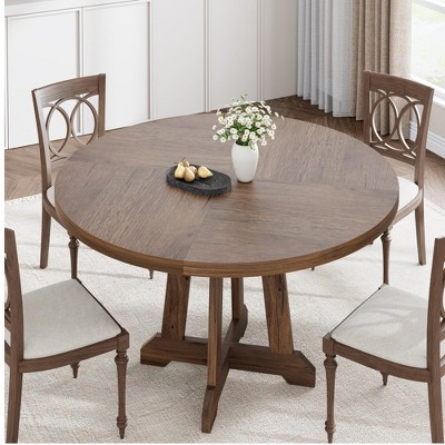 Round Dining Table, 47 Inch Round Dinner Table for 4, Farmhouse Kitchen Table with Wooden Pedestal Base for Home Dining Room - (Only Table)