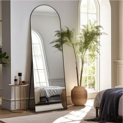 18" x 58" Full Length Arched Floor Mirror, Black/Gold-HOMLUX: Freestanding Design, Metal Frame