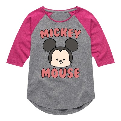 Girls' - Disney - Mickey Mouse Head Shirt Tail Raglan Graphic T-shirt