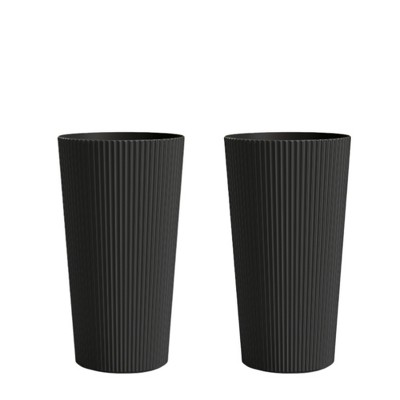 Sevobal Tall Planter Planter Round with Drainage Holes, Weather-Resistant Planter for Porch Patio Backyard, 2PCS, Black, 13"*13"*23.6"