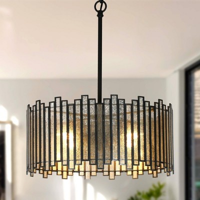 LNC Hemaaolay 4-Lights Modern Drum Small Chandelier,Gold/Black