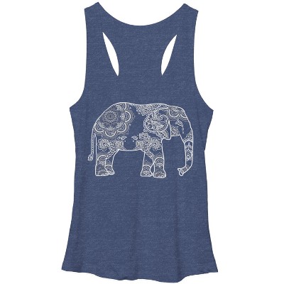 Women's Lost Gods Henna Elephant Design Racerback Tank Top