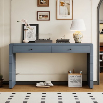 KIGFTSOD Curved Console Table - Wooden Entryway Table with 2 Drawers, Farmhouse Rustic Style for Entryway, Hallway & Living Room