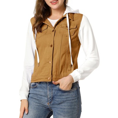 INSPIRE CHIC Women's Regular Fit Layered Drawstring Hood Denim Jacket with Pockets