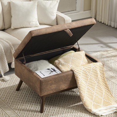Racxily modern square coffee table storage bench, assembled, suitable for living room, entryway and family room, used as a coffee table