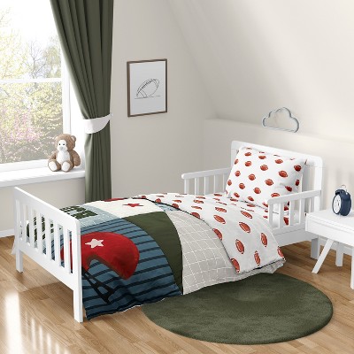 Sweet Jojo Designs Boy Toddler Bedding Set Football Green Brown and Red 5pc