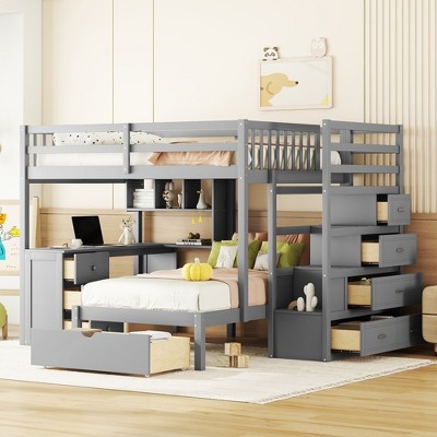 Full Over Twin Bunk Bed with Desk/Wardrobe and Drawers 4W - ModernLuxe