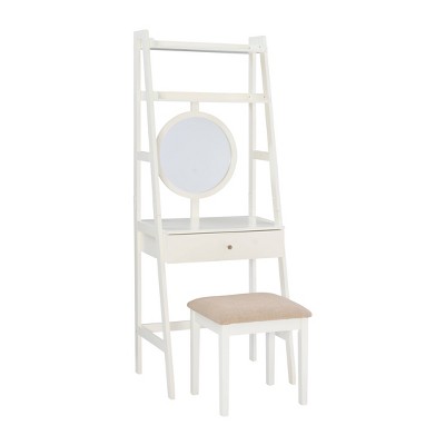 Alaina Wood Leaning Ladder Vanity Set with Upholstered Stool & Storage - Linon