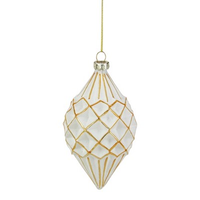 Northlight 5" Glittered White and Gold Geometric Finial Glass Christmas Ornament