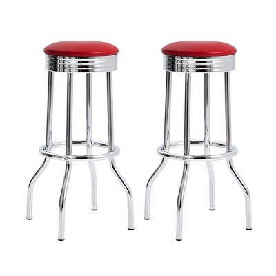 Simple Relax Set of 2 Round Barstools with Footrest