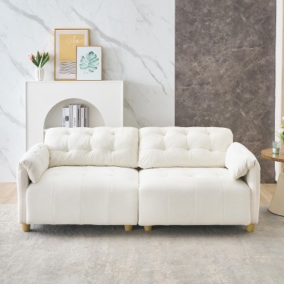 Modern Sofa 2-Seater Sofa Upholstered Cloud Sofa, Beige/Green/Black-ModernLuxe