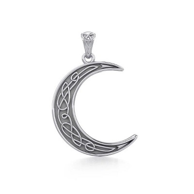 Slickblue Sterling Silver Crescent Moon Necklace with Celtic Knot Engraving – 18 Inch Chain for Women