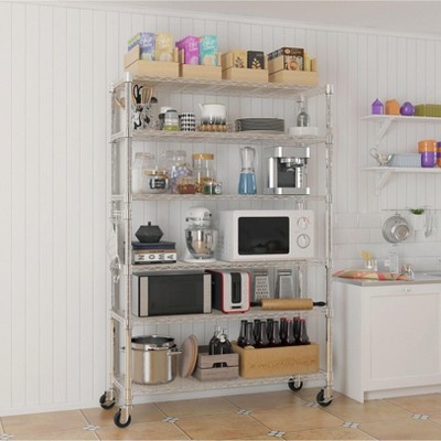 Racxily 6 Tier Removable Storage Rack, Freely Adjustable Shelving Unit Adjustable Utility Shelf Organizer, Heavy Duty Metal Layered Shelf