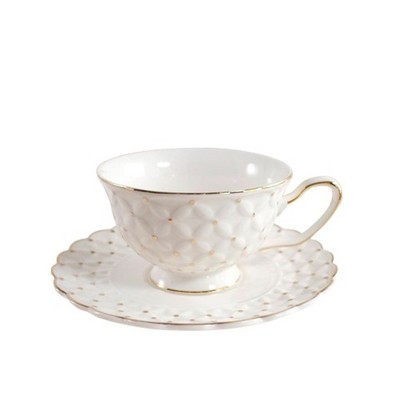 Jiallo 6 oz Tea Cup & Saucer Gold Dots