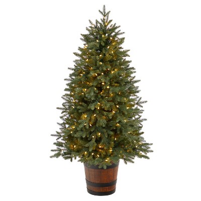 5ft. Pre-Lit Artificial Porch Christmas Tree with 200 LED Lights & 497 Branches in Decorative Planter – Charming X-Mas Tree