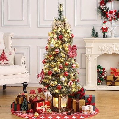 Whizmax 4.5ft Pre-Lit Artificial Holiday Christmas Tree with 108 Lights, Red Berry Clusters and Light Box for Home Office Decoration