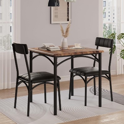 Jojoka 3 Pcs Industrial Dining Table Set for Apartment, Small Kitchen Table Set with 2 Upholstered Chairs