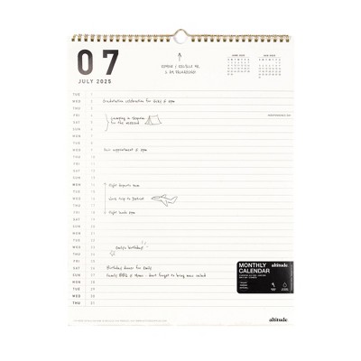 Altitude 12"x15" Monthly Wall Calendar, July 2025 to June 2026, Black and White