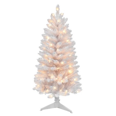 Puleo 4' Pre-lit Slim White Carson Artificial Christmas Tree Clear Lights: Indoor, Hinged Branches, PVC, No Tools Required