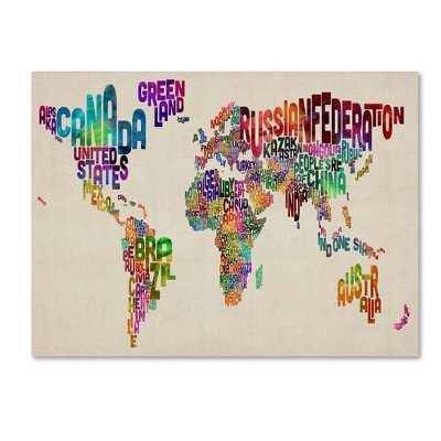 Trademark Fine Art 22" x 32" Typography World Map II by Michael Tompsett Wall Art: Contemporary Cotton Canvas, Unframed Artwork