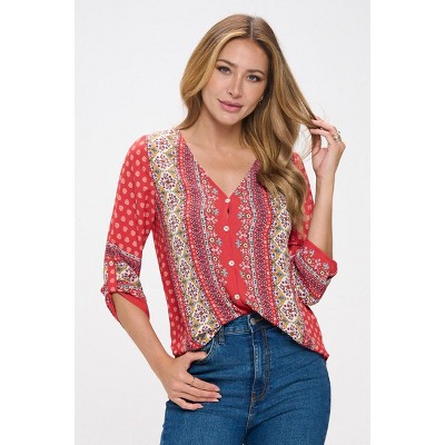 WEST K Women's Lina Roll-tab Sleeve V-Neck Blouse