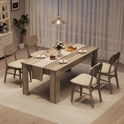 Dining Table Kitchen Table 63 Inch Rectangular for 4-6 People, Farmhouse Wooden Conference Desk with Easy Assembly, Grey