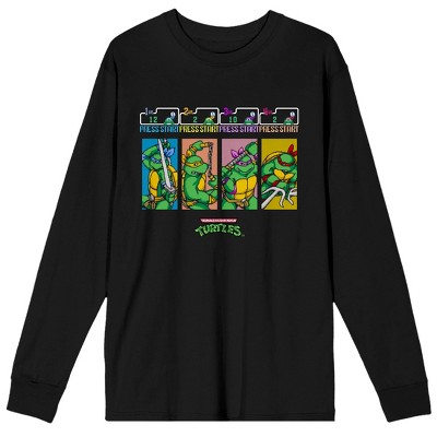 Classic TMNT Cartoon Ninja Turtles Panel Men's Black Long Sleeve Shirt