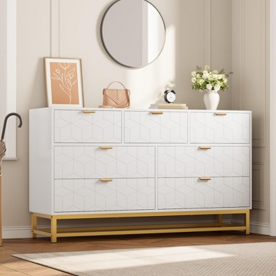 53.5" Drawer Dresser for Bedroom, Wide Modern Storage Chest with Metal Legs, Organizer Cabinet for Entryway or Living Room