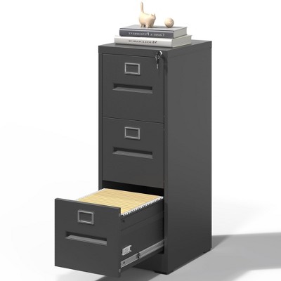 Munora - 3-Drawer Vertical File Cabinet with Lock - Heavy Duty for A4/Letter/Legal Files - Black